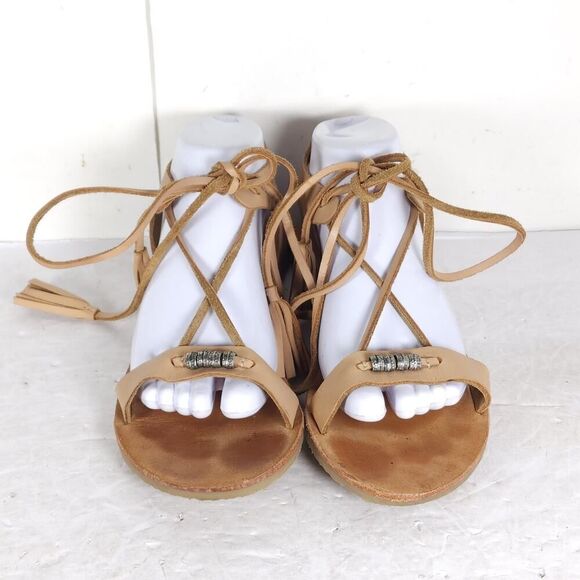 FREE PEOPLE Women’s Bryn Mar U40 EU9,5 Brown Leather Ankle Wrap Flat Sandals - Picture 5 of 14